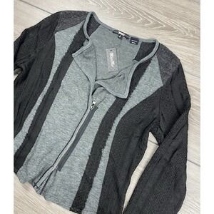 Miss Me Women's Asymmetrical Knit Zip Up Sweater Black Grey Size Large‎ New